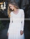 Lace Tulle A-line V-neck Sweep Train Lace Wedding Dresses #DOB00023536