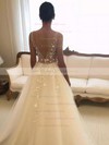 Tulle Ball Gown V-neck Sweep Train Beading Wedding Dresses #DOB00023574