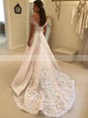Tulle Ball Gown Off-the-shoulder Sweep Train Appliques Lace Wedding Dresses #DOB00023581
