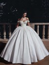 Satin Ball Gown Off-the-shoulder Floor-length Flower(s) Wedding Dresses #DOB00023583
