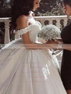 Satin Ball Gown Off-the-shoulder Floor-length Flower(s) Wedding Dresses #DOB00023583