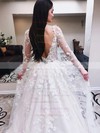 Tulle A-line V-neck Floor-length Beading Wedding Dresses #DOB00023584