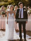 Lace Sheath/Column Sweetheart Court Train Sashes / Ribbons Wedding Dresses #DOB00023585