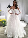 Tulle Ball Gown Off-the-shoulder Court Train Appliques Lace Wedding Dresses #DOB00023593