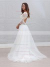 Lace Tulle A-line V-neck Sweep Train Wedding Dresses #DOB00023595