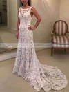 Lace Trumpet/Mermaid Scoop Neck Sweep Train Appliques Lace Wedding Dresses #DOB00023598