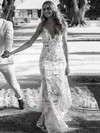 Tulle Trumpet/Mermaid V-neck Sweep Train Appliques Lace Wedding Dresses #DOB00023601