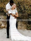 Lace Tulle Sheath/Column Scoop Neck Sweep Train Appliques Lace Wedding Dresses #DOB00023605