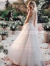 Tulle A-line V-neck Floor-length Appliques Lace Wedding Dresses #DOB00023610
