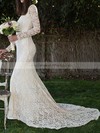High Neck Sheath/Column Court Train Lace Draped Wedding Dresses #DOB00020495