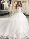 Tulle Ball Gown Off-the-shoulder Court Train Appliques Lace Wedding Dresses #DOB00023619