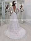 Lace A-line V-neck Sweep Train Sashes / Ribbons Wedding Dresses #DOB00023622