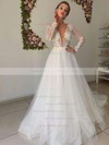 Tulle Princess Scoop Neck Court Train Appliques Lace Wedding Dresses #DOB00023624