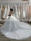 Tulle Ball Gown Off-the-shoulder Chapel Train Pearl Detailing Wedding Dresses #DOB00023625