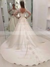 Satin Ball Gown V-neck Sweep Train Appliques Lace Wedding Dresses #DOB00023626