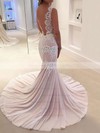 Chiffon Trumpet/Mermaid V-neck Sweep Train Appliques Lace Wedding Dresses #DOB00023631