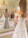 Lace A-line Off-the-shoulder Sweep Train Buttons Wedding Dresses #DOB00023637