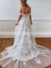 Tulle A-line Sweetheart Sweep Train Appliques Lace Wedding Dresses #DOB00023638