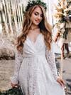 Lace A-line V-neck Floor-length Wedding Dresses #DOB00023639