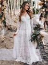 Lace A-line V-neck Floor-length Wedding Dresses #DOB00023639