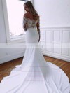 Stretch Crepe Trumpet/Mermaid Scoop Neck Sweep Train Appliques Lace Wedding Dresses #DOB00023643