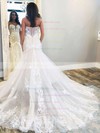 Tulle Trumpet/Mermaid Sweetheart Court Train Appliques Lace Wedding Dresses #DOB00023645