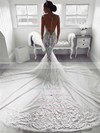 Tulle Trumpet/Mermaid V-neck Court Train Appliques Lace Wedding Dresses #DOB00023647