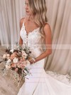 Stretch Crepe Trumpet/Mermaid V-neck Court Train Appliques Lace Wedding Dresses #DOB00023648
