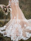 Tulle Trumpet/Mermaid V-neck Sweep Train Appliques Lace Wedding Dresses #DOB00023652