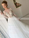 Tulle Ball Gown Scoop Neck Chapel Train Appliques Lace Wedding Dresses #DOB00023653