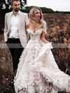 Tulle Princess Off-the-shoulder Sweep Train Appliques Lace Wedding Dresses #DOB00023656