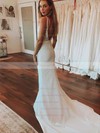 Stretch Crepe Trumpet/Mermaid V-neck Sweep Train Appliques Lace Wedding Dresses #DOB00023657