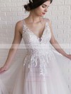 Tulle A-line V-neck Sweep Train Appliques Lace Wedding Dresses #DOB00023663