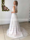 Lace Tulle A-line High Neck Sweep Train Appliques Lace Wedding Dresses #DOB00023665