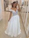 Chiffon A-line Scoop Neck Sweep Train Appliques Lace Wedding Dresses #DOB00023667