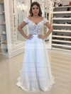Chiffon A-line Scoop Neck Sweep Train Appliques Lace Wedding Dresses #DOB00023667