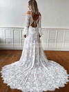 Lace A-line V-neck Sweep Train Wedding Dresses #DOB00023674