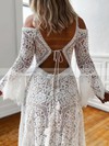 Lace A-line V-neck Sweep Train Wedding Dresses #DOB00023674