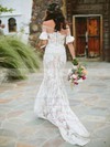 Lace Sheath/Column Off-the-shoulder Sweep Train Appliques Lace Wedding Dresses #DOB00023679