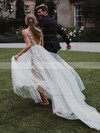 Tulle Princess V-neck Sweep Train Appliques Lace Wedding Dresses #DOB00023680