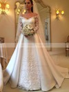 Satin Ball Gown Off-the-shoulder Sweep Train Appliques Lace Wedding Dresses #DOB00023681