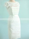 Scalloped Sheath/Column Sweep Train Lace Satin Draped Wedding Dresses #DOB00020502