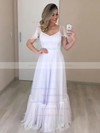 Tulle A-line V-neck Floor-length Wedding Dresses #DOB00023684