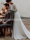 Lace Chiffon A-line Scoop Neck Sweep Train Wedding Dresses #DOB00023685