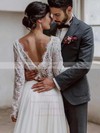 Lace Chiffon A-line Scoop Neck Sweep Train Wedding Dresses #DOB00023685