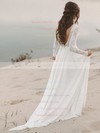 Chiffon A-line V-neck Sweep Train Lace Wedding Dresses #DOB00023692
