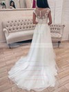Tulle A-line Scoop Neck Sweep Train Appliques Lace Wedding Dresses #DOB00023694