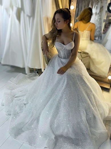 Glitter Princess Sweetheart Sweep Train Beading Wedding Dresses #DOB00023696
