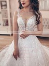 Lace Ball Gown Scoop Neck Court Train Beading Wedding Dresses #DOB00023698
