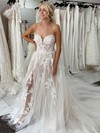 Tulle Princess Sweetheart Court Train Appliques Lace Wedding Dresses #DOB00023700